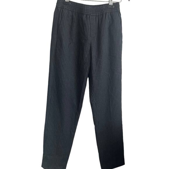 Banana Republic Women Pants 4 Black Pin Stripe Rayon Elastic Waist Office Work - Picture 1 of 8